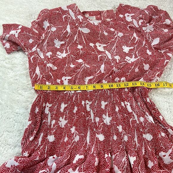 Vintage Luci Pellini red and white floral patterned midi secretary day dress 16P - Picture 4 of 9